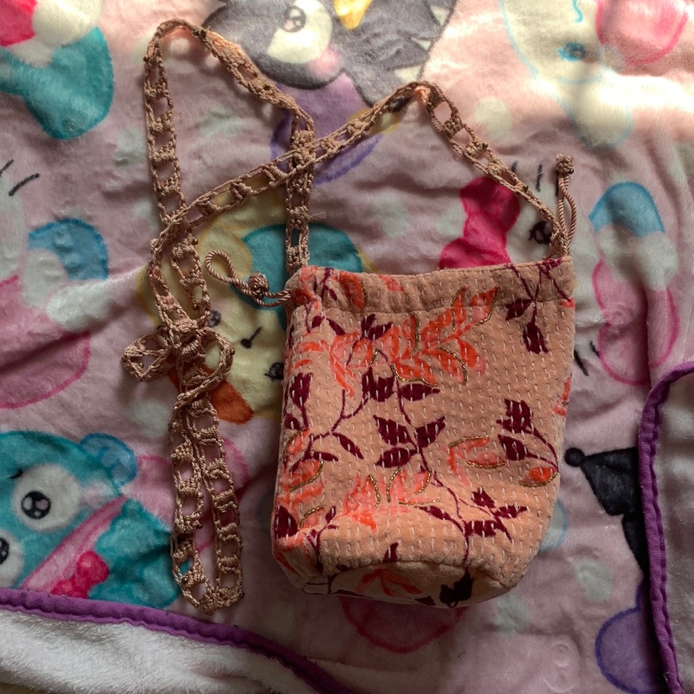 Velvet moon pink beaded crossbody bucket bag